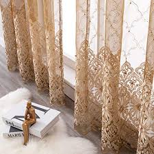 Carolina sheer ruffle curtain set 108. Aside Bside Bead8510 Sheer Curtains For Bedroom Rod Pocket Embroidered Floral Window Curtains 63 Inch Length Botanical Geometric Drapes Living Room 1 Panel Gold Brown Pricepulse