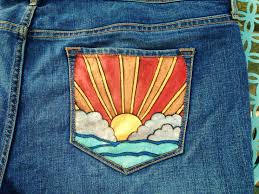 Sunset On The Water Painted On The Back Of A Pair Of Denim Jeans By Bleudoor On Instagram Painted Clothes Denim Art Painted Clothes Diy