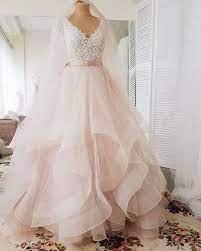 Ball Gown Blush Wedding Dress With Tiered Skirt Gaun Perkawinan Gaun Pengantin Brokat Gaun Pesta Perkawinan