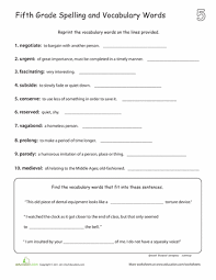Fifth Grade Worksheets Printables Page 6 Vocabulary Words Grade Spelling Vocabulary Building
