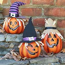 9 decorazioni di halloween fatte in casa. Prextex Set Di Tre Zucche Decorate Felici Per Halloween Illuminate Zucca In Schiuma Decorativa Per Fantastiche Case Stregate Decorazioni Per Halloween Amazon It Casa E Cucina