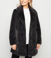 Belted double breasted longline coat, £79, marks & spencer. New Look Petite Dark Grey Faux Fur Longline Coat In Grey Lyst