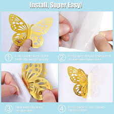 Making butterflies from decorative paper. Buy Ryangic 3d Butterfly Wall Decor 36pcs Shiny Gold Butterflies Wall Stickers 3 Sizes 3 Hollow Carved Design Butterfly Wall Decals Diy Butterfly Decorations For Bedroom Living Room Home Party Gold Online