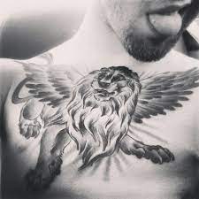 Winged Lion Of Venice Chest Tattoo Good Posture For A Hippogriff Chest Tattoo Chest Tattoo Tattoos Lion Tattoo