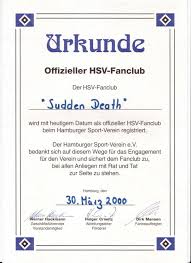 Mit einem recht guten schnitt von 1,71 euro ist die saison 2020/21 für uns zu ende gegangen. Original Urkunde Des Hamburger Sv Ofc Hsv Fanclub Sudden Death