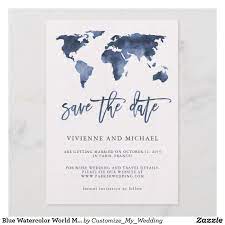 Blue Watercolor World Map Wedding Save The Date Zazzle Com Wedding Map Destination Wedding Save The Dates Wedding Save The Dates