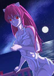 NyuLucy - Elfen Lied Fanart - Mostly used G Pen and soft eraser, airbrush  on the sky and a vector layer for the lineart : rClipStudio
