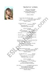 English Worksheets Shakira S Song Hips Don T Lie