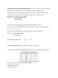 Jumlah seluruh data banyak data. Cara Menentukan Nilai Rata