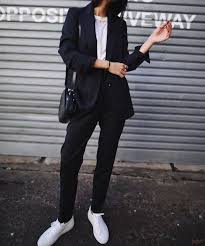 Black And White Pinstripe Suit Womens Get The Pants Wheretoget Suits And Sneakers Fashion Business Casual Outfits