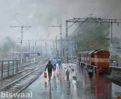 Railway Platform On A Rainy Day Indian Artist Indian Railways Watercolor Indian