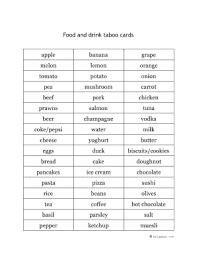 Make your students speak with taboo game. Fillable Online Food And Drink Taboo Cards Fax Email Print Pdffiller