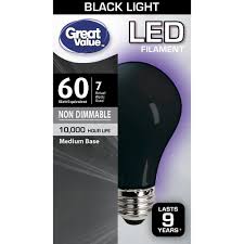 Great Value Led Light Bulb 7w 60w Equivalent A19 Blacklight Lamp E26 Medium Base Non Dimmable Black 1 Pack Walmart Com Walmart Com