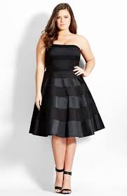 New City Chic Miss Shady Stripe Strapless Fit Flare Party Dress Plus Size Online Shopping Striped Party Dresses Plus Size Cocktail Dresses Plus Size Dresses