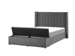 Boxspringbett amalina 140x200 blau mit bettkasten topper hotelbett. Polsterbett Samtstoff Grau Mit Stauraum 140 X 200 Cm Noyers Beliani De