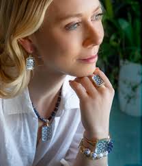 Santorini Cobalt Blue and White Golden Ring