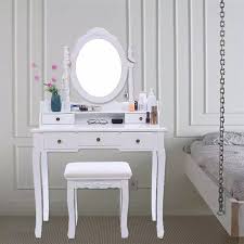 Impressions giselle contemporary vanity chair with 360 degree swivel, makeup vanity seat with adjustable height and steel flat base (white) $169.00. Modern Vanity Makeup Dressing Table Set Concise 5 Drawer Jewelry Organizer Mirror Dresser Chair White Makeup Vanity Table Set Aliexpress