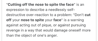 So women would cut off their nose so that they would be ugly (ie. Taylor Swift News On Twitter The Meaning Of The Lyrics Cut Off My Nose Just To Spite My Face Is An Expression To Describe A Needlessly Self Destructive Over Reaction To