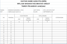 Sheet1 (3)daftar hadirpeserta ppl institut agama islam cipasungkelompok smp islam paniisbulan. Download Contoh Daftar Hadir Guru Pns Tahun Ajaran 2016 2017 Format Microsoft Excel Blog Edukasi