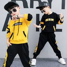 Black And Yellow Outfits For Boys Clothing Hip Hop Suit Children S Sports Suit Personality Hooded Casual Yellow Black Two Piece The Express Cart In 2020 Boy Outfits Sports Suit Outfit Sets