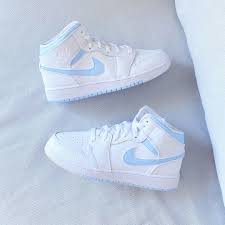 Baby Blue Nike Air Jordan 1 Mid Custom The Custom Movement In 2020 Nike Air Shoes Jordan Shoes Girls Cute Sneakers