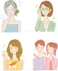 リラックスしている女性やスマホで情報を集めている女性 グルメを楽しむカップルのイラストです イラスト 女性 イラスト 人 イラスト