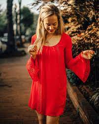 Little Red Dress Perfect Dress For Summer Lifestyle Photography Fashion Photos Long Blonde Hair Half Up Fashion Trendy Dresses Summer Trendy Dress Outfits