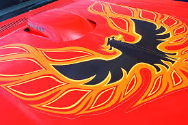 In 1967, pontiac launched an automobile, which was designed as a competitor to the ford mustang. Gold And Black Firebird Emblem On Red Trans Am Photograph By Gill Billington