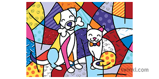 Livro britto de colorir de páscoa; Colouring Page Inspired By Romero Britto Happy Cat Snob Dog Brazilian Art