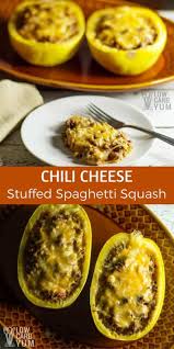 Spaghetti Squash Is Stirred Into Spicy Chili Seasoned Ground Beef Mixture And Then Layered With Cheese Squash Recipes Spagetti Squash Recipes Spaghetti Squash