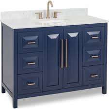 W vanity in white with white vanity top has classic styling that will complement a wide variety of bath or powder room decor. Jeffrey Alexander Hale Blue 48 Bathroom Vanity Cabinet With Carrara Marble Countertop And Rectangular Sink Bowl