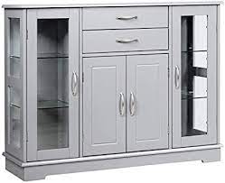 Simpli home carlton sideboard and wine rack in tobacco brown by simpli home ltd. Amazon Com Giantex Sideboard Buffet Server Storage Cabinet W 2 Drawers 3 Cabinets And Glass Doors For Kitchen Dining Room Furniture Cupboard Console Table Gray Buffets Sideboards
