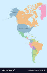 Coloured Political Map North And South America Vector Image