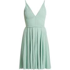 Elie Saab Deep V Neck Pleated Knit Mini Dress 2 005 Liked On Polyvore Featuring Dresses Light Gree Green Ruffle Dress Pleated Mini Dress Green Knit Dress