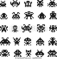 The space invaders are strange creatures that spawn out of nowhere and descend at ever alarming rates. Pixel Monster Space Invaders Vector Silhouette 8 Bit Icons Illustration Of Monster Pixel For Game Robot Alien Character Canstock