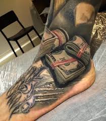 100 Bills Realistic Ankle Piece By Kegan Hawkins Money Tattoo Foot Tattoos Gangsta Tattoos