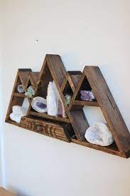 Wood Mountain Shelf With Moon Phases And Drawer Mountain Shelf Shelves Wood
