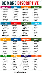 Descriptive Words A Huge List Of Descriptive Adjectives Verbs Adverbs Esl Forums English Writing Skills Learn English Words Essay Writing Skills