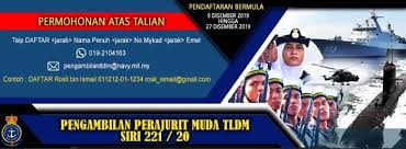 Kepada yang berminat, anda boleh semak lokasi pemilihan yang akan diadakan di seluruh malaysia bermula bulan september depan. Pengambilan Perajurit Muda Tldm Bagi Sesi 221 20 Tahun 2020 Appjawatan Malaysia