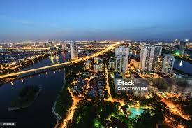 Aerial Skyline View Of Hanoi Cityscape At Twilight Linh Dam Peninsula Hoang  Mai District Hanoi Vietnam Stock Photo