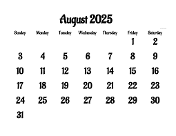 August 2025 Calendar - Free Printable PDF, XLS and PNG | www.colomio.com