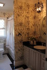 Black And White Toile Wallpaper Bathroom Black And White Toile Powder Room Blackandwhitetoile Blackandwhitebath Beautiful Bathrooms Black And White Decor Black Bathroom