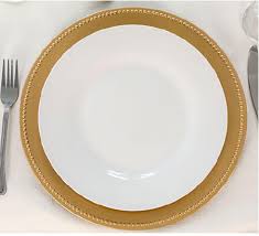 Covered in different designs, textures, and patterns, there are both plastic gold charger plates and gol 13 Gold Plastic Charger Plates With Beaded Rims Dollartree Com