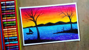 Sunset Landscape Drawing Oil Pastel Colour Novocom Top Learn how to draw scenery for class 1 pictures using these outlines or print just for coloring.