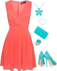Coral With Turquoise Accessories By Shemomjojo On Polyvore Fashion Coral Dress Dresses