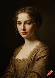 Old medieval portrait of German princess Lydia Fuller with long light brown 