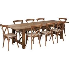 9 X 40 Antique Rustic Folding Farm Table Set W 8 Cross Back Chairs And Cushions Rustic Farm Table Wooden Dining Chairs Farm Table