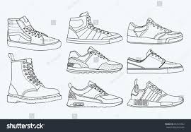 8 Cool Shoes Sneakers Vector Sketch Draw Set Shoes Drawing Contour Line Drawing Drawings