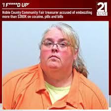 She allegedly told police the money was used to buy cocaine, pills and  food, as well as to pay bills from October until last week. REPORT:  https://www.21alivenews.com/2025/05/12/i-fd-up-noble-county-community-fair-treasurer-accused-embezzling-more-than  ...