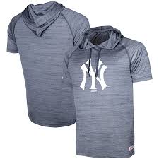 It features bold new york yankees graphics and a front pouch pocket for added storage, along with therma base technology for breathability and insulation. Men S New York Yankees Stitches Heathered Navy Raglan Short Sleeve Pullover Hoodie